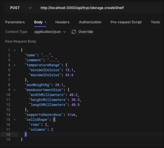 Create shelf request